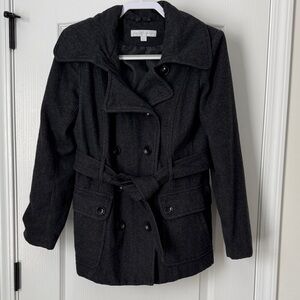 New York & Company Charcoal Double-Breasted Trench Coat